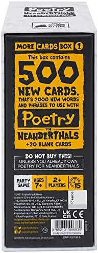 Exploding Kittens Poetry for Neanderthals Expansion Pack 2+ Players - Ages 7+ - 15 Minutes to Play - Original Game Required, 500 Cards - Party Game, Family Game Night, Kid and Adult Card Game