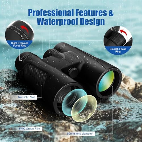 Binoculars 25X60 High Power Binocular for Adults with BAK4 Prism FMC Lens HD Professional Waterproof Big Eyepiece Binoculars for Bird Watching Sports Concerts Traveling Wildlife Hunting