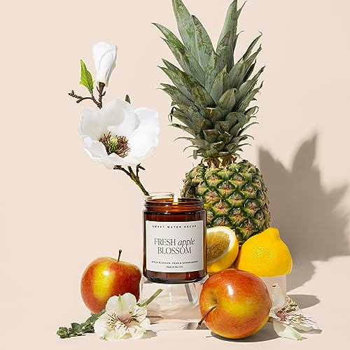 Sweet Water Decor Fresh Apple Blossom Soy Candle | Apple, Ambrosia Peach, Citrus, and Pineapple Scented Candles for Home | 9oz Amber Jar + Black Lid, 40+ Hour Burn Time, Made in The USA