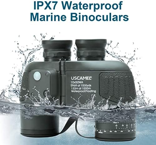 USCAMEL 10X50 Marine Binoculars for Adults with Rangefinder Compass, Waterproof Marine Binoculars for Sailing Boating Fishing