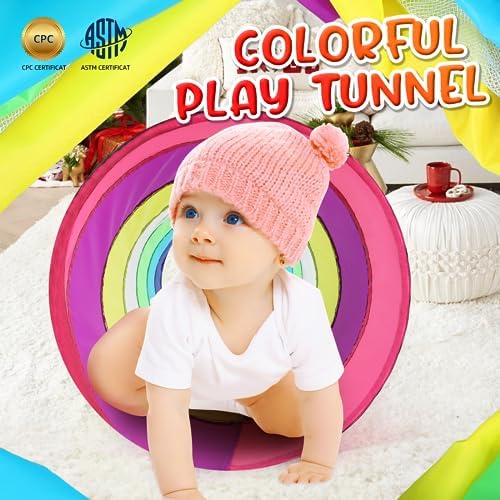 Kids Play Tunnel for Toddlers, Colorful Pop Up Crawl Through Tunnel Play Tent for Baby or Dog Cat Pet with Breathable Mesh, Collapsible Gift for Boy Girl Game Indoor Outdoor Toy