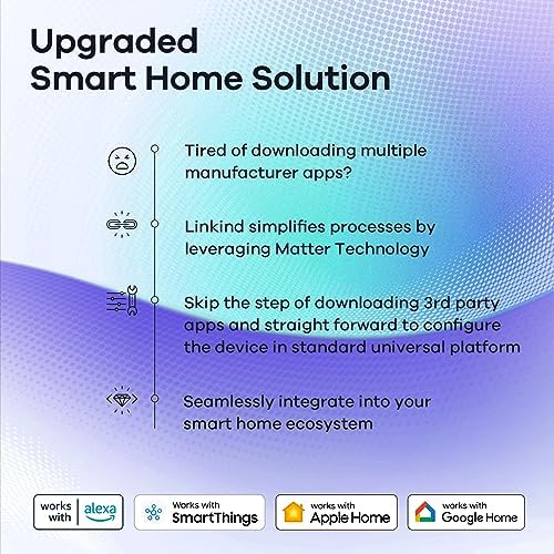 Linkind Matter Smart Light Bulb, WiFi Smart Bulbs, Work with Apple Home, Siri, Alexa, Google, SmartThings, RGTBW Color Changing Bulbs Mood Lighting, Music Sync, A19 E26 60W, 2.4Ghz WiFi 6 Pack