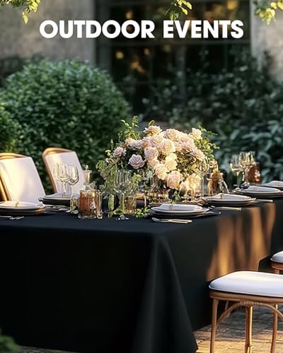 Pureegg Rectangle Table Cloth 60" x 102" – Durable Polyester Tablecloth Offers Reusable & Washable Protection, Ideal for Outdoor Party, Picnic, Wedding, Banquet and Birthday, 4 Pack, Black