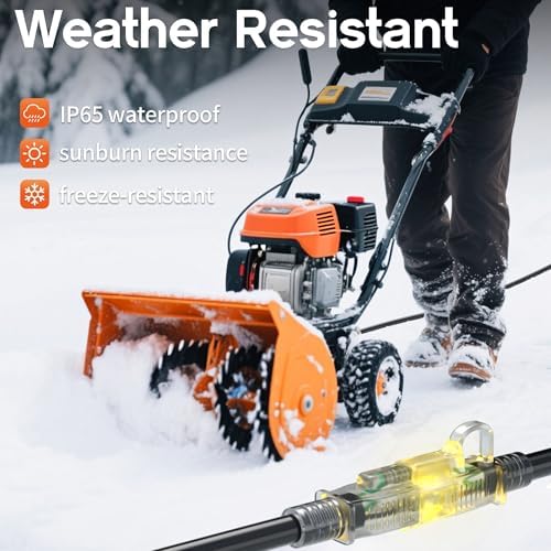 12/3 50 FT Heavy Duty Outdoor Extension Cord Waterproof with Lighted End,Black 12 Gauge Extension Cord Flexible and Cold Resistant 3 Prong Grounded Plug,15Amp 1875W SJTW ETL Listed