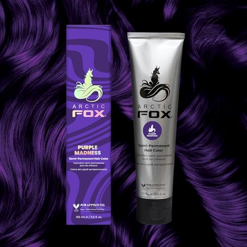 Arctic Fox Semi-Permanent Hair Dye, Vegan & Cruelty-Free, Vibrant Purple Madness, Ammonia-Free, Conditioning Formula, For All Hair Types, DIY Color, 5.6 fl oz