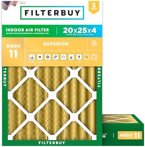 Filterbuy 20x25x4 Air Filter MERV 11 Allergen Defense (2-Pack), Pleated HVAC AC Furnace Air Filters Replacement (Actual Size: 19.50 x 24.50 x 3.63 Inches)