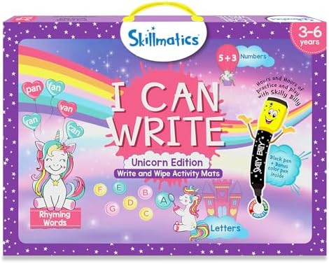 Skillmatics I Can Write Unicorns - Reusable Preschool Learning Activities, Educational Toy and Game, Back to School Supplies, Gifts for Students, Kids, Toddlers Ages 3, 4, 5, 6