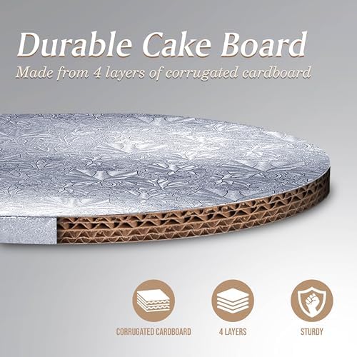 Cakebon Cake Boards - Sturdy 1/2 Inch Thick Drums - 14 Inch Professional Smooth Straight Edges Silver 12-Pack