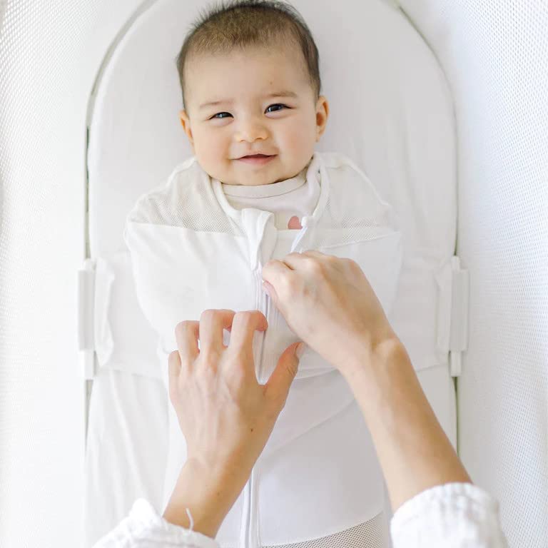 Happiest Baby SNOO Sleep Sack - 100% Organic Cotton Baby Swaddle Blanket - Doctor Designed Promotes Healthy Hip Development (White, Medium)