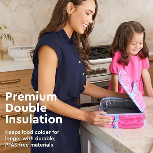 Bentgo Kids Lunch Bag - Double-Insulated, Reusable Lunch Bag for Kids 3+ with Adjustable Strap; Holds Lunch Box/Water Bottle/Snacks; Easy-Clean, Water-Resistant & Pockets (Rainbows & Butterflies)