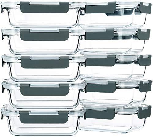 M MCIRCO 10-Pack,22 Oz Glass Meal Prep Containers,Glass Food Storage Containers with lids,Glass Lunch Containers,Microwave, Oven, Freezer and Dishwasher (Gray)