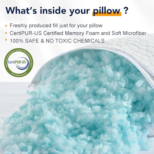 QUTOOL Cooling Pillows for Sleeping 2 Pack, Shredded Memory Foam Bed Pillows Queen Size Set of 2, Cool Gel Pillow for Hot Sleepers Adjustable Firm Pillow for Side, Back and Stomach Sleepers Supportive