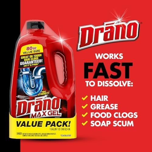Drano Max Gel Drain Clog Remover and Cleaner for Shower or Sink Drains, Unclogs and Removes Hair, Soap Scum and Blockages, 80 Oz, Pack of 2