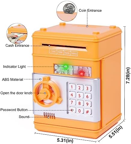 Refasy Piggy Bank Cash Coin Can ATM Bank Electronic Coin Money Bank for Kids Age 3-12, Money Savings Box Mini ATM Coin Bank Toys Gifts for 3 4 5 6 7 8 9 10 11 12 Year Old Boys Girls