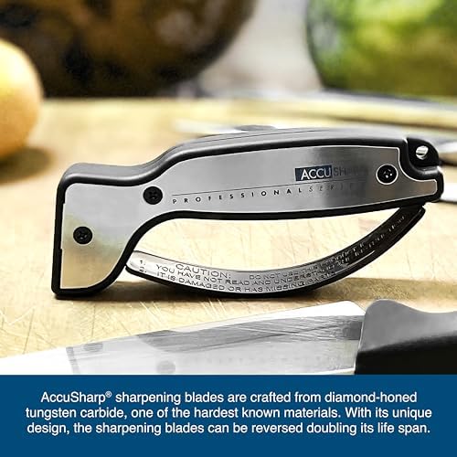 AccuSharp Knife Sharpener, Ergonomic Comfortable Handle, Compact & Easy to Use, Restore and Hone Straight & Serrated Knives, White & Black