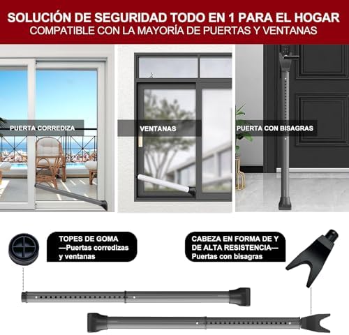 AceMining Upgraded Door Security Bar & Sliding Patio Bar, Heavy Duty Stoppers Adjustable Jammer for Home, Apartment, Travel (1 Pack,Grey)