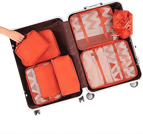 BAGAIL 8 Set Packing Cubes Luggage Packing Organizers for Travel Accessories-Orange