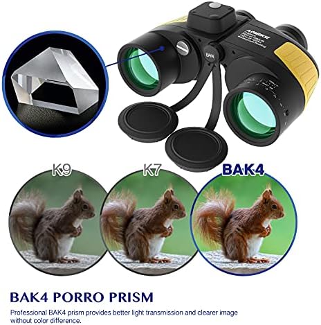 AOMEKIE Marine Binoculars for Adults 7X50 Military Waterproof Binoculars with Illuminated Rangefinder Compass BAK4 Prism IPX7 Fogproof for Boating Navigation Hunting Fishing Water Sports