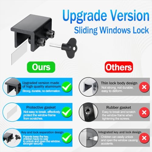 ZRFCXE Window Locks,8 Pack Sliding Window Locks with Key for Vertical & Horizontal Sliding Windows Doors,Easv to Install,Adjustable Security Window Lock for Patio Bedroom Home and Office (Black)