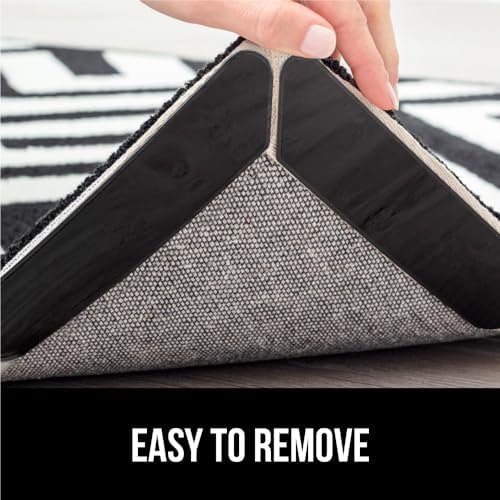 GORILLA GRIP 12 Pack Rug Gripper Pads, Keep Area Rugs Corners from Curling and Bunching, Reusable Dual-Sided Flexible Sticky Pad, Grips Floor Underlayment, Hold Carpet in Place on Hardwood Floors