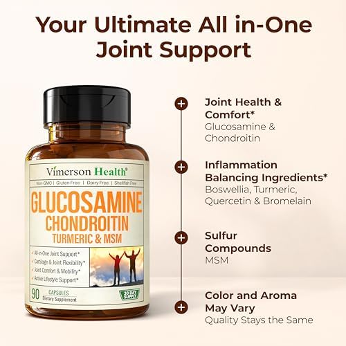Glucosamine Chondroitin MSM and Turmeric Supplement - Joint Support Supplement for Women & Men with Boswellia & Glucosamine Sulfate 1500 mg. Used for Cartilage & Joint Health & Flexibility 90 Capsules