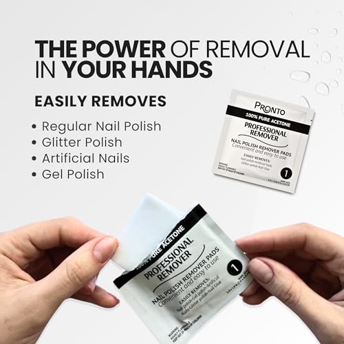 Pronto Pure Acetone Nail Polish Remover Pads, Individual 100 Pcs Nail Soak Off Pads for Gel Nail Polish, Nail Polish Remover Wipes for Quick Professional Nail Polish Removal Nail Pad For Salon & Home