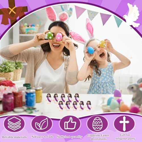 Bememo 100 Pcs Little Jesus Figures Jesus Loves You Original Design Rubber Pocket Toys Little Figures to Hide and Seek Sunday School Religious Party Share Gifts(Purple)