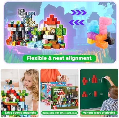 300 PCS 0.8in Magnetic Blocks - Magnet Toys for Kids, Magnetic Building Blocks Cubes, Stacking Magnets, School STEM Toys Birthday Gifts for Boys and Girls Age 3+ Years Old (Theme: Portal)
