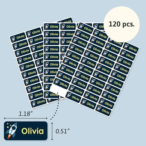 โ Personalized Name Labels for Kids (120) โ Waterproof & Durable Stickers for Clothing, School & Daycare Items - Space