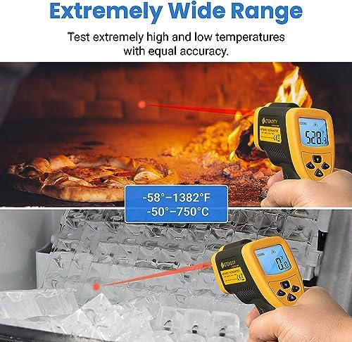 Etekcity Infrared Thermometer Temperature Gun 800, -58℉ to 1382℉ with 16:1 DTS Ratio, Digital Laser Temp IR Tool for Cooking, Pizza Oven, Griddle, Fridge, Engine, Pool, Non Contact, Yellow