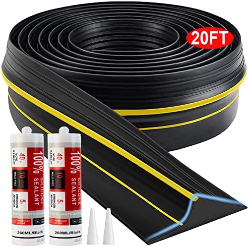 Jin&Bao Universal Garage Door Threshold Seal Strip 20FT Kit, Bottom Waterproof Rubber Weather Stripping Replacement(Yellow, 2 Adhesive)