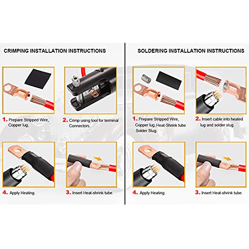 TKDMR 20pcs 1/0 AWG-1/2 Battery Lugs,Heavy Duty Wire Lugs,Ring Terminals,Battery Cable Ends,0 Guage terminals,Battery Terminal Connectors with 20pcs 3:1 Heat Shrink Tubing