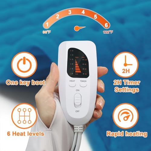 Heating Pad,Electric Heating Pads for Back,Hot Heated Pad for Abdomen,Shoulder,Knee,Multiple Temp and Auto Shut Off(Blue, 40''×20')