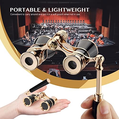 Aomekie Opera Glasses Binoculars 3X25 Theater Glasses Mini Binocular Compact with Handle for Adults Women in Musical Concert(Black)