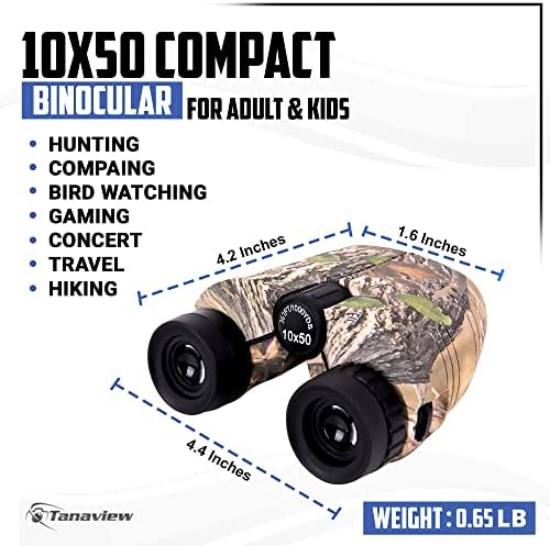 10x50 Compact Binoculars for Adults - Long Distance View, High Powered Binoculars with Travel Case - Lightweight, Large Eyepiece, Water & Fog Proof - Hunting, Bird Watching, Cruise