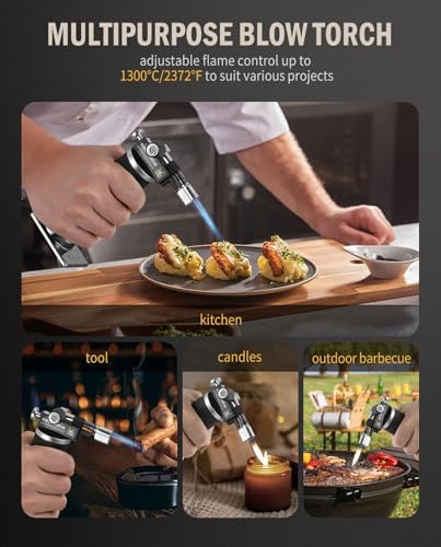 RAVS Butane Torch Lighter, DUAL Flame Mode Kitchen Torch, Refillable Cooking Torch Gun, Creme Brulee Torch Lighter, Blow Torch for Cooking, Welding, Mini Torch Soldering Torch, Butane is Not Included