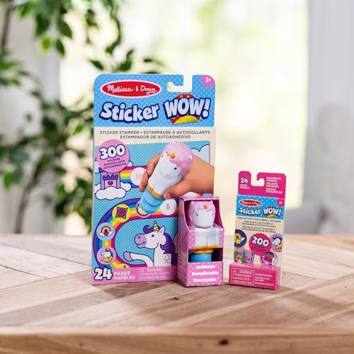 Melissa & Doug Sticker Wow!™ Unicorn Bundle: 24-Page Activity Book, Refillable Sticker Stamper, Mini Pad, 500 Stickers, Arts and Crafts for Kids Ages 3+