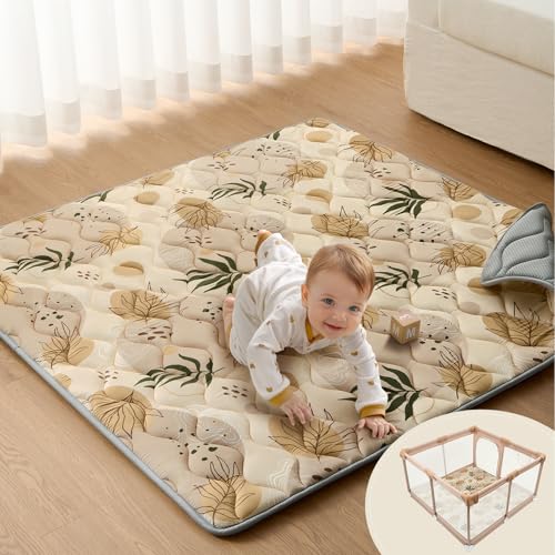 Blissful Diary Baby Play Mats for Floor, 50x50 Playpen Mat, Thicken Cushioning Padding Foam Playmate for Baby and Toddlers Infants, Non-Slip & Machine Washable, Earth Tones Design