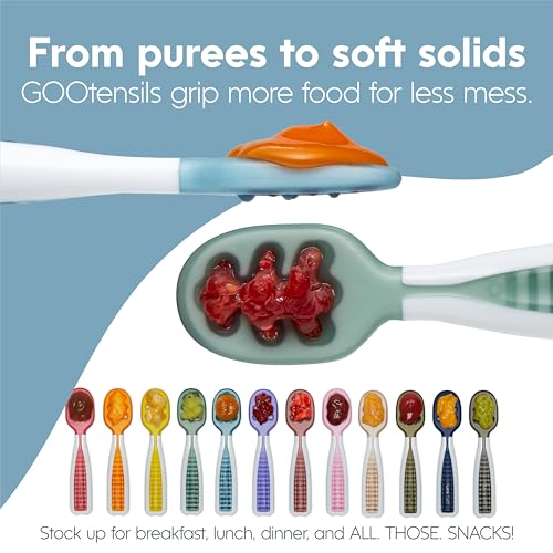 NumNum Baby Spoons Set, Baby Essentials Pre-Spoon GOOtensils for 6+ Months, First Stage Self-Feeding Spoons for Baby Led Weaning (BLW), Silicone Toddler Utensils, BPA-Free, 6 Pack Rainbow