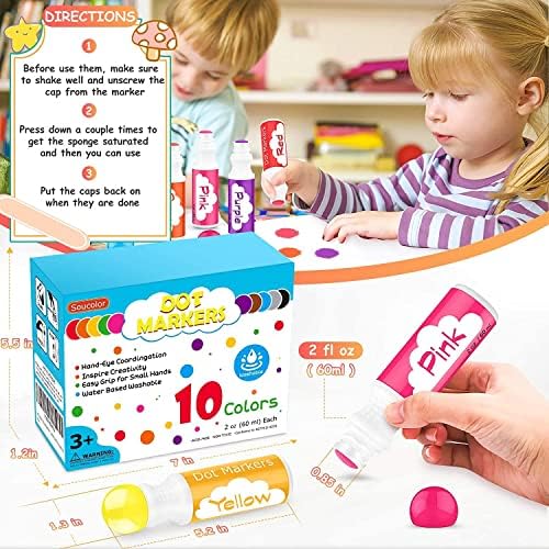 Soucolor 20-Pack 10 Colors Washable Bingo Paint Daubers Markers for Toddlers Kids Preschool, Dot Markers Set with 48 Pages Tearable Activity Book for Toddler Arts and Crafts Kits Supplies
