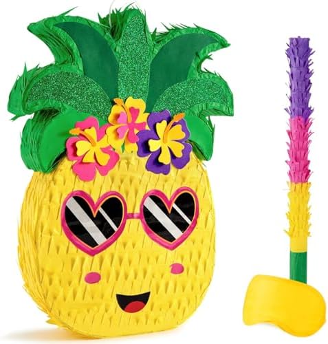 WERNNSAI Pineapple Piñata - Luau Party Piñata Game with Blindfold and Bat for Girls Boys Kids for Hawaiian Tropical Luau Party Supplies Summer Fruit Themed Birthday Party Decorations