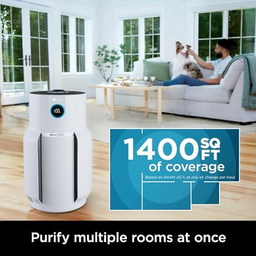 Shark Air Purifier with NeverChange Air Filter Technology, 5 Year HEPA Filter, Covers 1400 Sq. ft, Odor Neutralizer and Clean Sense Technology, Removes 99.98% of Dust & Allergens, HP302 (Renewed)