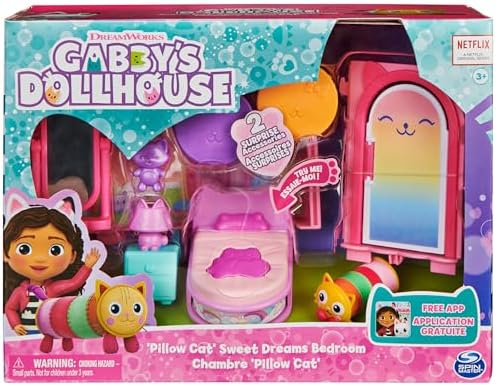 Gabby’s Dollhouse, Sweet Dreams Bedroom with Pillow Cat Figure and 3 Accessories, 3 Furniture and 2 Deliveries, Kids Toys for Ages 3 and up