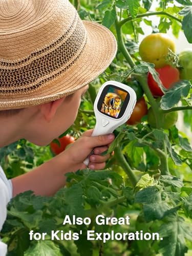 TOMLOV P10 Evo Handheld Close-Up Coin Microscope with 2" IPS Screen: 20X LED Lighted Trichome Magnifier for Adults, Portable Jewelers Loupe, STEM Kids Microscope, Windows/macOS Compatible, White