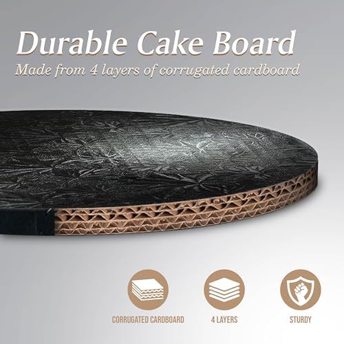 Cakebon Cake Boards - Sturdy 1/2 Thick Drums - 10 Inch Professional Fully Wrapped Edges Black 6-Pack