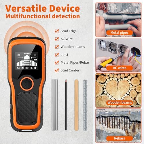 Stud Finder Wall Scanner 5-in-1 - Detector for Wood, Metal, Joists, Pipes, and AC Wires, Upgraded New version Intelligent Chip, High-Definition LCD Display Screen & Audible Alarm