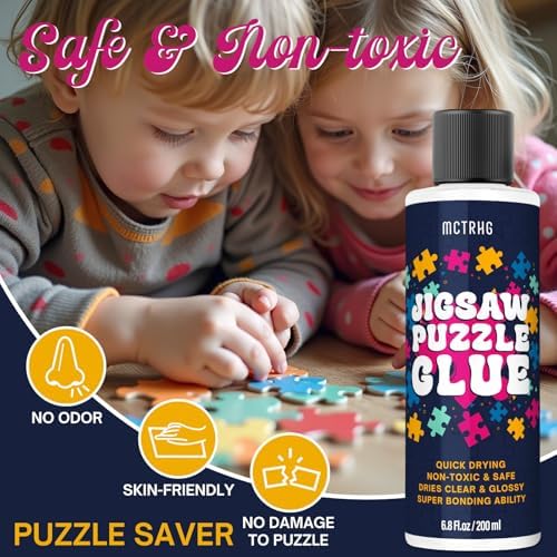 Jigsaw Puzzle Glue Clear (2 Pack), Puzzle Glue with Two Applicators, Easily Preserves Finished Puzzles, Quick-Drying, Non-Toxic & Water-Soluble for Adults, for 3000/4500/5000 Pieces