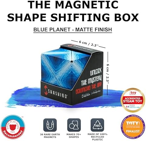 Shashibo Shape Shifting Box - STEM Magnetic Fidget Cube That Transforms Into Over 70 Shapes, Download Fun in Motion Toys Mobile App (Blue Planet)