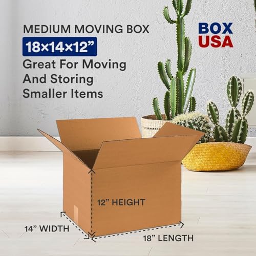 BOX USA Moving Boxes Medium 18"L x 14"W x 12"H (20-Pack) & 2 Heavy Duty 2in x 25yd Clear Packaging Tape with Dispensers & 2 lbs. of Newsprint Packing Paper | For Shipping, Mailing, Packaging & Storage