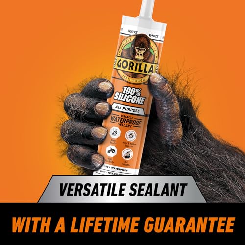 Gorilla Waterproof Caulk & Seal Silicone Sealant, 10oz Cartridge (Pack of 2) - White Caulking Sealant for Kitchen, Window, Bath, Marine, Door and More